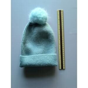 Mint Green Ribbed Knit Pom Beanie Hat Soft Slouchy Winter Women's